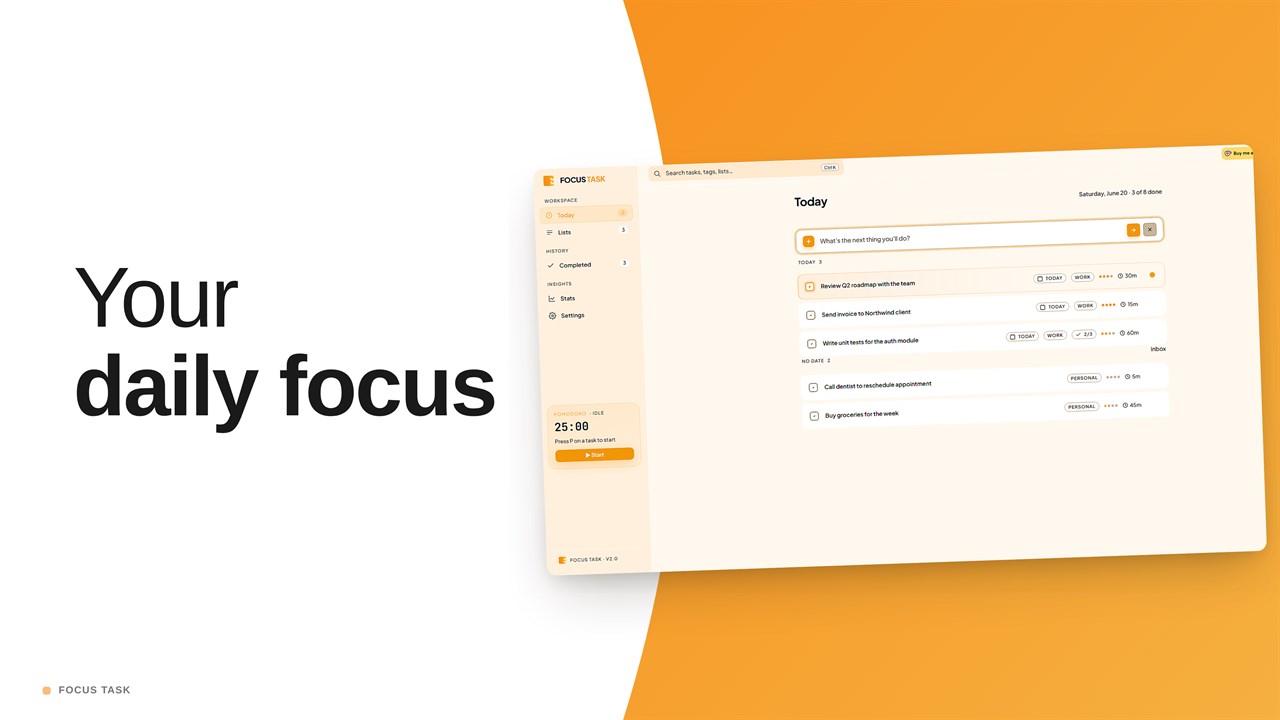Focus Task showing the task list and floating widget